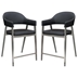 Adele Set of Two Counter Height Chairs in Black Leatherette with Brushed Stainless Steel Leg