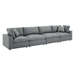 Commix Down Filled Overstuffed Vegan Leather 4-Seater Sofa - Gray - MOD12313