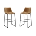 30" Industrial Faux Leather Barstool, Set of 2- Whiskey Brown
