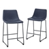 26" Faux Leather Counter Stool, Set of 2 - Navy Blue