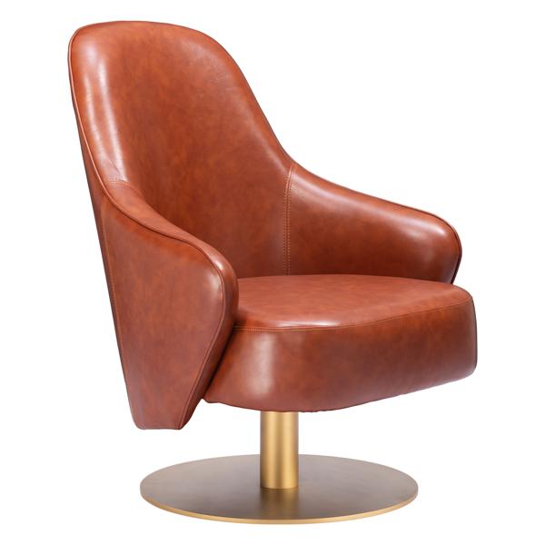 Withby Accent Chair - Brown Faux Leather - Gold Finish Steel Legs 