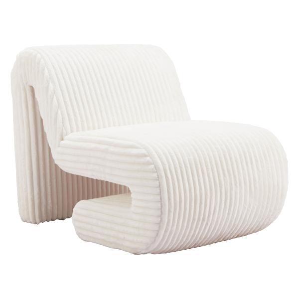 Opam Accent Chair - White - Corduroy 100% Polyester Fabric 