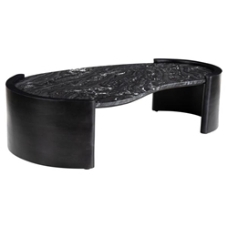 Tartini Coffee Table with Black Marble Top and Painted Mango Wood Base - Black 