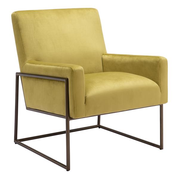 New York Accent Chair - Olive Green Velvet Fabric - Bronze Finish Legs 