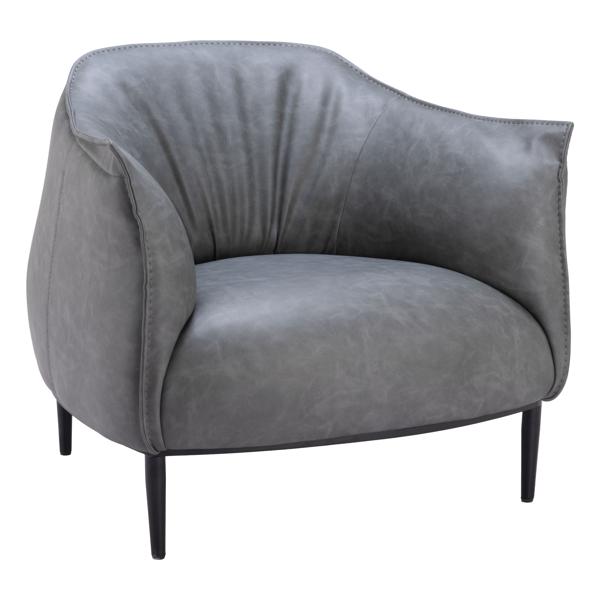 Julian Accent Chair - Gray Faux Leather - Black Powder Coated Steel Legs 