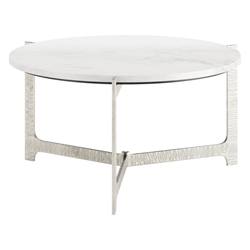 Barmas Coffee Table with Cast Aluminum Base and Marble Top - White and Silver 