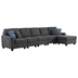 Evora 145" Sofa - 6 Seater with Ottoman - Dark Gray Woven Fabric Upholstery - Plastic Legs