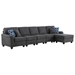 Evora 145" Sofa - 6 Seater with Ottoman - Dark Gray Woven Fabric Upholstery - Plastic Legs - CAB1001