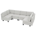 Vanco 110" Sectional Sofa - 6 Seater Reversible Sofa Bed with Storage Seats - Grey White Linen Fabric - Solid Wood Frame and Legs - CAB1004