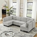 Vanco 110" Sectional Sofa - 6 Seater Reversible Sofa Bed with Storage Seats - Grey White Linen Fabric - Solid Wood Frame and Legs - CAB1004