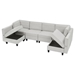 Vanco 110" Sectional Sofa - 6 Seater Reversible Sofa Bed with Storage Seats - Grey White Linen Fabric - Solid Wood Frame and Legs - CAB1004