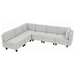 Vanco 110" Sectional Sofa - 6 Seater Reversible Sofa Bed with Storage Seats - Grey White Linen Fabric - Solid Wood Frame and Legs - CAB1004