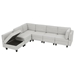 Vanco 110" Sectional Sofa - 6 Seater Reversible Sofa Bed with Storage Seats - Grey White Linen Fabric - Solid Wood Frame and Legs - CAB1004