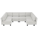 Vanco 110" Sectional Sofa - 6 Seater Reversible Sofa Bed with Storage Seats - Grey White Linen Fabric - Solid Wood Frame and Legs - CAB1004