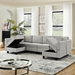 Vanco 110" Sectional Sofa - 6 Seater Reversible Sofa Bed with Storage Seats - Grey White Linen Fabric - Solid Wood Frame and Legs - CAB1004