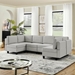 Vanco 110" Sectional Sofa - 6 Seater Reversible Sofa Bed with Storage Seats - Grey White Linen Fabric - Solid Wood Frame and Legs - CAB1004