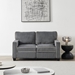 Naperville 57" Loveseat with Storage - Dark Grey Corduroy Velvet Upholstery - Solid Wood Frame and Dark Brown Finish Legs - CAB1011