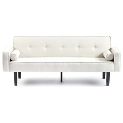 Aurora Haven Loveseat Sofa Bed with Armrests - Beige Velvet Upholstery - Solid Wood Feet 