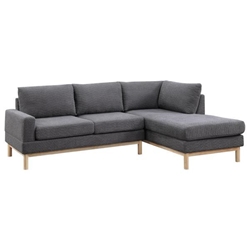Alterra Luxe 92" Anisa Sectional Sofa with Right-Facing Chaise - Dark Gray Sherpa Fabric - Natural Finish Wood Trim and Legs 