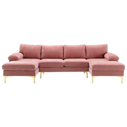 Bloomridge Estate 110" Sectional Sofa - Pink Chenille Fabric - Solid Wood Frame and Black Legs 