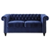 Avalon 61" Loveseat with Channel Stitching and Nailhead Accents - Blue Velvet Upholstery - Birch Wood Legs