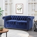 Avalon 61" Loveseat with Channel Stitching and Nailhead Accents - Blue Velvet Upholstery - Birch Wood Legs - CAB1023