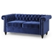 Avalon 61" Loveseat with Channel Stitching and Nailhead Accents - Blue Velvet Upholstery - Birch Wood Legs - CAB1023