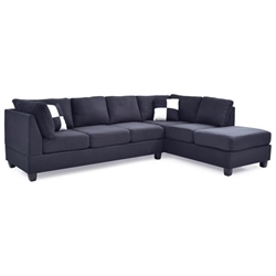Aurum Luxe 111" Sectional Sofa with Pocketed Coil and Foam Seating - Black Microfiber Upholstery 