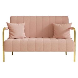 Aurora Bloom 58" Loveseat with 2 Throw Pillows - Beige Green Pink Fabric Upholstery - Solid Wood Frame with Stainless Steel Gold Finish Legs 