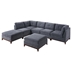 Luxuria 107" Sectional 7-Piece Sofa Set with 2 Corner Wedges, 3 Armless Chairs, and 2 Ottomans - Ash Grey Chenille Fabric - Wood Legs