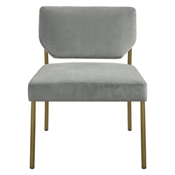 Aurum Luxe Accent Chair - Grey Faux Leather Upholstery - Golden Metallic Finish Frame 
