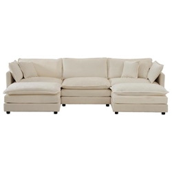 Fjord 111" U-Shaped Sectional Sofa with 2 Ottomans - 5 Seater Convertible Corner Couch - Beige Chenille Fabric - Solid Wood Frame 