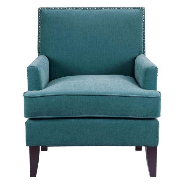 Larchmont Track Arm Accent Chair - Blue Polyester - Merlot Finish Birch Legs 