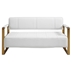 Marlowyn 57" Loveseat with Golden Metal Arms - White Faux Bonded Leather Upholstery - Solid Wood Frame