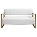 Marlowyn 57" Loveseat with Golden Metal Arms - White Faux Bonded Leather Upholstery - Solid Wood Frame - CAB1060