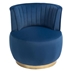 Lyravyn Swivel Accent Chair - Navy Velvet Upholstery - Solid Wood and Metal Base - 360 Degree Rotation