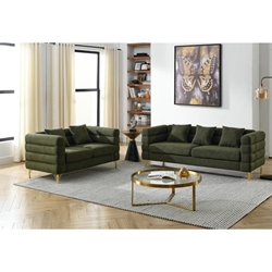 Ixalan 81" 3 Seater and 2 Seater Sofa Combination - Green Teddy Fabric Upholstery - Metal Legs 