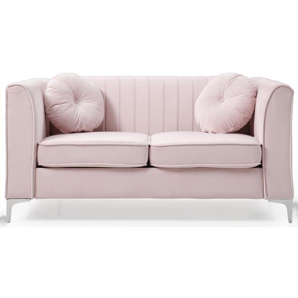 Jardinixa 65" Loveseat - Pink Micro Suede Velvet Upholstery - Heavy Duty Chrome Legs 