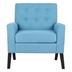 Oxford Row Accent Chair - Button Tufted Blue Fabric Upholstery - Brown Wood Tone Legs