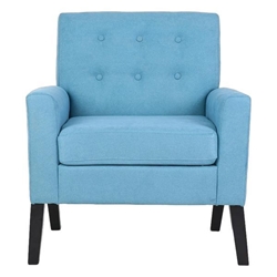 Oxford Row Accent Chair - Button Tufted Blue Fabric Upholstery - Brown Wood Tone Legs 