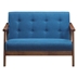 Riley 45" Loveseat - Navy Blue Fabric Upholstery - Medium Brown Finish Rubberwood Legs