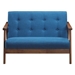 Riley 45" Loveseat - Navy Blue Fabric Upholstery - Medium Brown Finish Rubberwood Legs - CAB1067