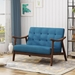 Riley 45" Loveseat - Navy Blue Fabric Upholstery - Medium Brown Finish Rubberwood Legs - CAB1067