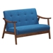 Riley 45" Loveseat - Navy Blue Fabric Upholstery - Medium Brown Finish Rubberwood Legs - CAB1067