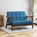 Riley 45" Loveseat - Navy Blue Fabric Upholstery - Medium Brown Finish Rubberwood Legs - CAB1067