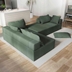 Sterling 108" Modern Sectional Sofa Bed - 4 Seater Reversible with 6 Pillows - Green Chenille - Cherry Stained Rubberwood Legs