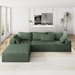 Sterling 108" Modern Sectional Sofa Bed - 4 Seater Reversible with 6 Pillows - Green Chenille - Cherry Stained Rubberwood Legs - CAB1070