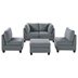 Eastham 5-Piece Loveseat Set - Gray Linen-like Fabric Upholstery - Wood Frame