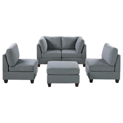 Eastham 5-Piece Loveseat Set - Gray Linen-like Fabric Upholstery - Wood Frame 