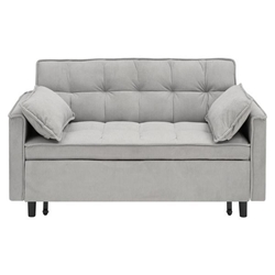 Havenbrook Essentials 55" Loveseat with Pull Out Bed - Light Gray Corduroy Fabric - Solid Wood Frame and Black Feet 